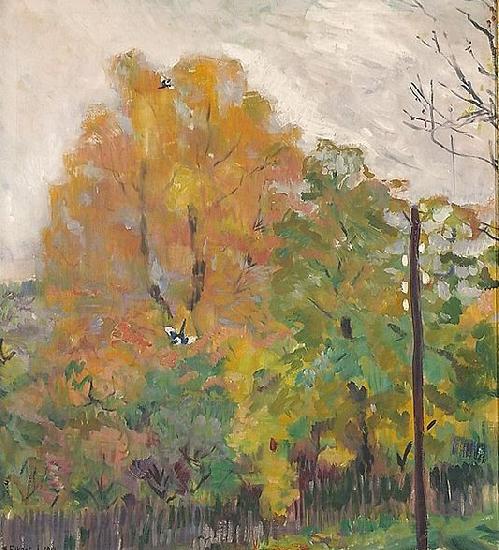 Bernhard Folkestad Deciduous trees in fall suit with cuts France oil painting art